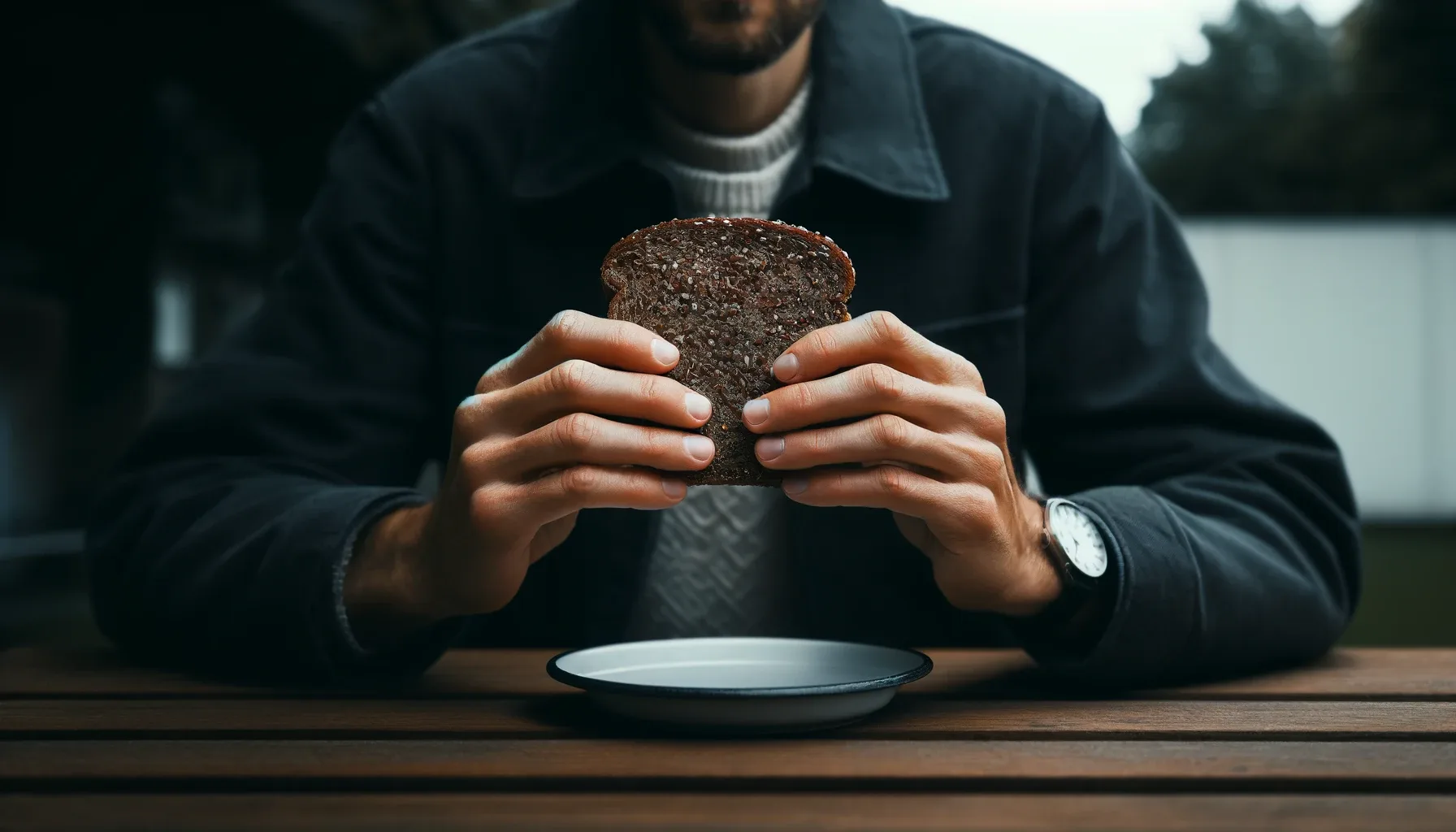A man with IBD holds a slice of Keto PowerFlax flax bread