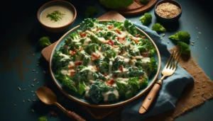 keto-friendly kale broccoli salad, with bacon, Parmesan cheese and dressing.