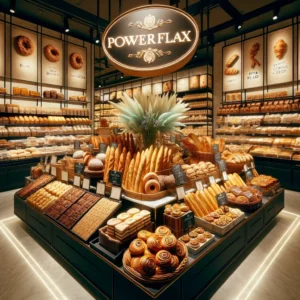 A bakery display featuring a wide variety of baked products made with Keto PowerFlax Baking Mix