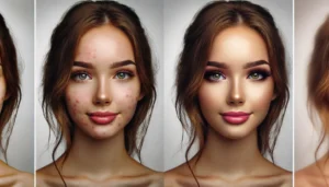 An image of a young woman's before and after going on a diet for clear skin.