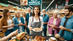 An in-store demo and tasting of keto-friendly bakery items by Keto PowerFlax Baking Mix