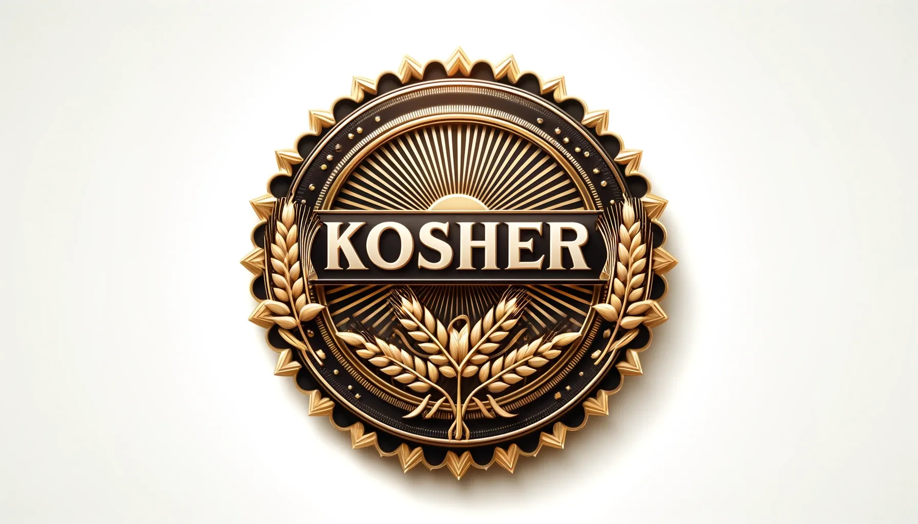 An image of a golden medallion with the word 'kosher'