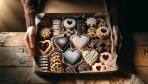 A box of vegan pastries and cookies.