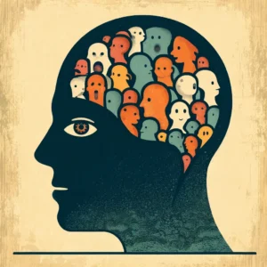 An illustration representing the concept of having voices in one's head, as in schizophrenia