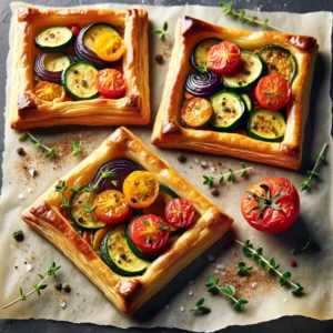 A trio of puff-pastry vegetable tarts
