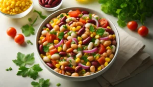 A bowl of colorful bean salad